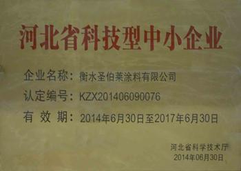 圣伯萊漆獲得“河北省科技型中小企業(yè)”榮譽