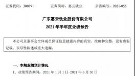 同比增長140%！惠云鈦業(yè)上半年凈賺1個億！